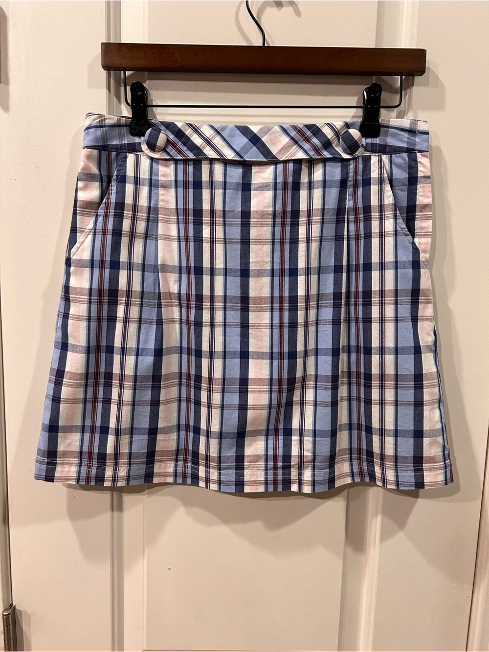 Lija Hype Golf Skort Skirt in Blue~Pink w/Button Accents Plaid Preppy